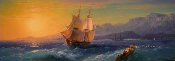 350 人の有名アーティストによるアート作品 Painting - イワン・コンスタンティノヴィッチ・アイヴァゾフスキー キャップ・マーティン沖の日没の船が海洋部分を航行